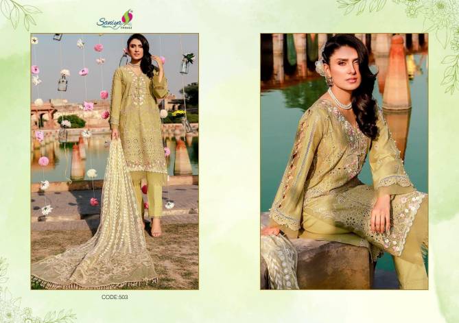 Saniya Rouche 5 pure cotton heavy embroidered digital printed chiffon butterfly net Classy Look Letest Fancy Desginer  Pakistani Suits Collection